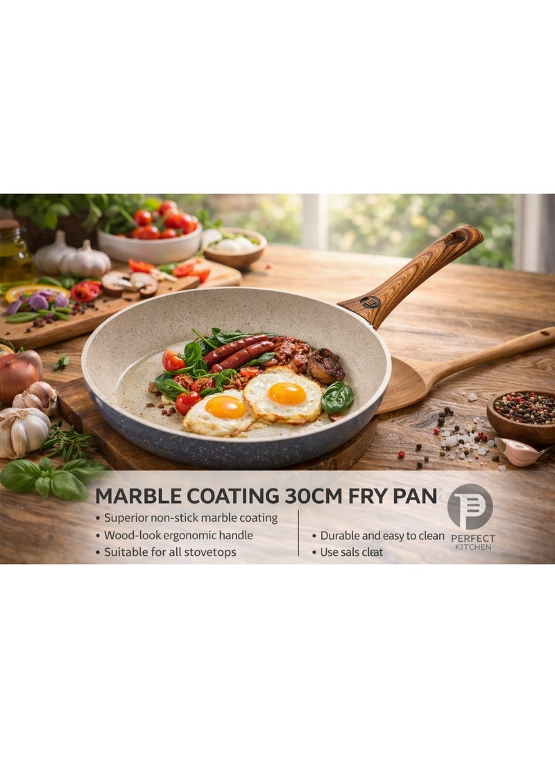 بيرفكت كيتشن مقلاة المنيوم غير قابل للالتصاق مع مقبض خشب  مقاس 30 سم لون بيج - Image 1